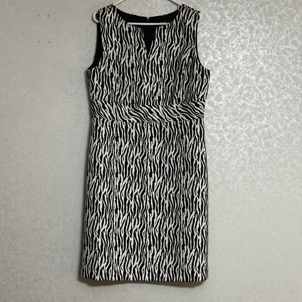 Alex Marie Zebra Print Sleeveless Sheath Dress Knee Length Black White Sz 16